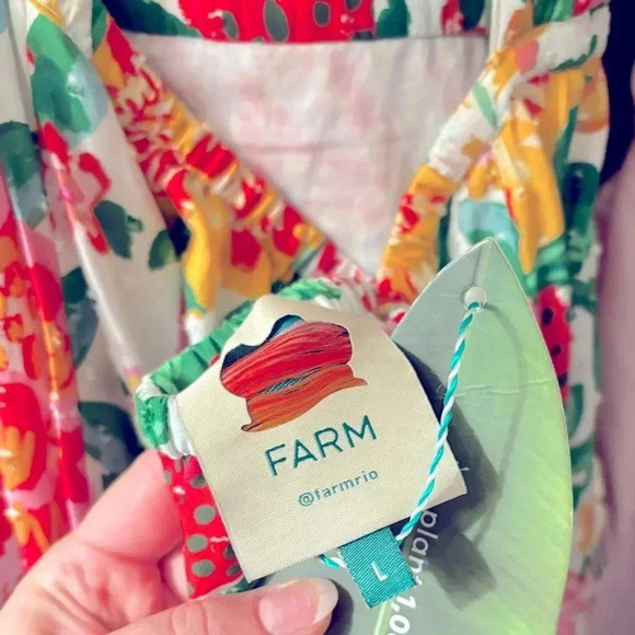 NWT FARM Rio Floral Sketch Tiered Cotton Tropical Backless Strappy Midi Dress L - Picture 11 of 11